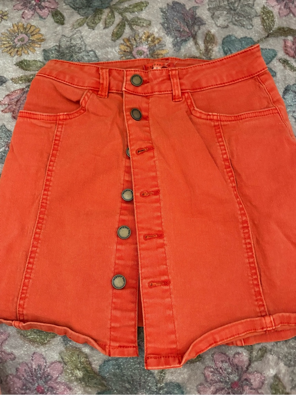 Copper Key Coral Orange Denim Skirt